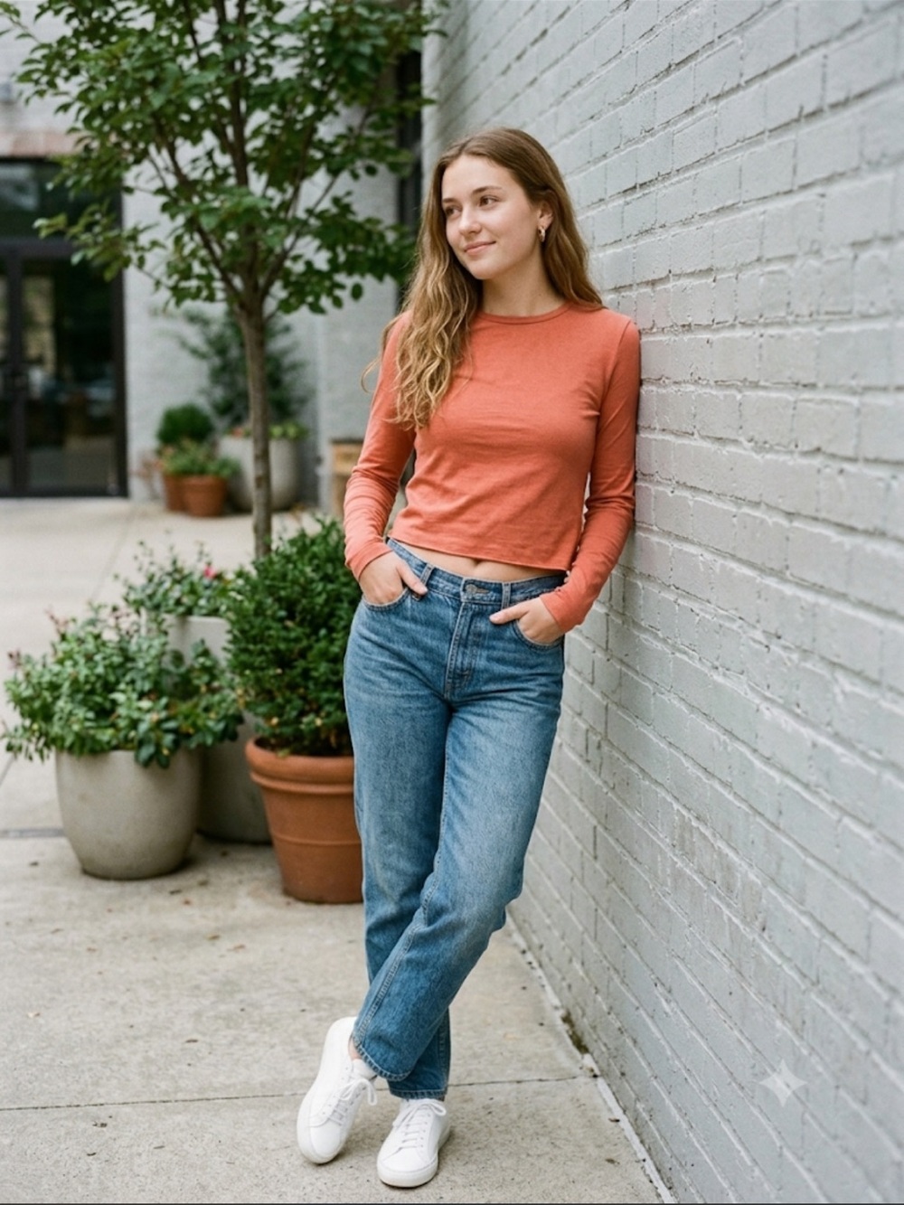 Anthropologie Orange Cropped Long Sleeve Tee Size S‎
